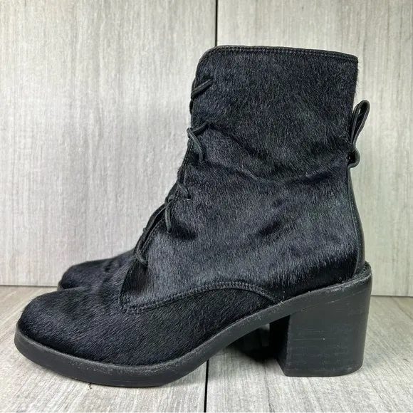 UGG Oriana Exotic Black Cow hair Lace Up Platform Heeled Boots Women’s Size 6