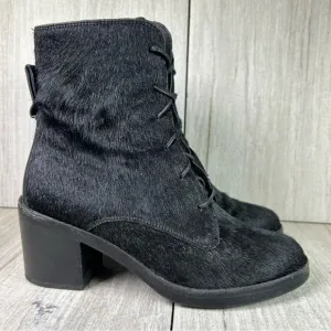 UGG Oriana Exotic Black Cow hair Lace Up Platform Heeled Boots Women’s Size 6
