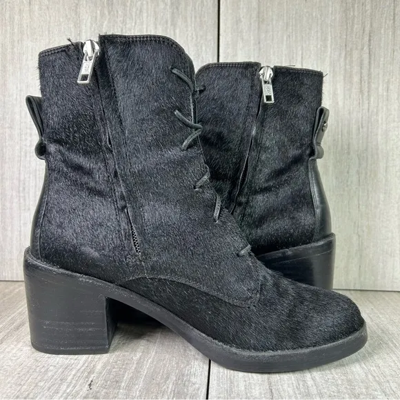 UGG Oriana Exotic Black Cow hair Lace Up Platform Heeled Boots Women’s Size 6
