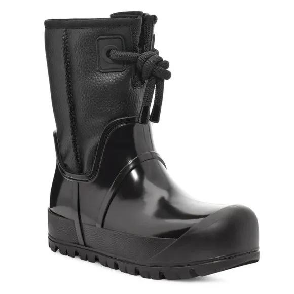 UGG Raincloud Lace Rain Snow BOOTS Size 39 8 8.5 Black Suede Waterproof NEW $175