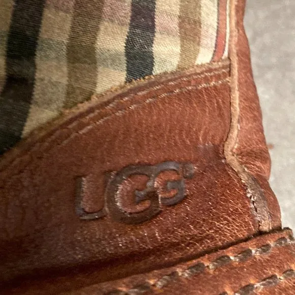 Ugg UGG Australia Brown &amp; Plaid Sheepskin Leather Edmonton Boots Sz 9.5