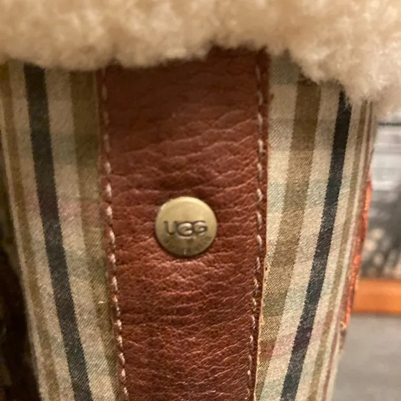 Ugg UGG Australia Brown &amp; Plaid Sheepskin Leather Edmonton Boots Sz 9.5