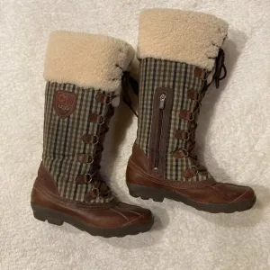 Ugg UGG Australia Brown &amp; Plaid Sheepskin Leather Edmonton Boots Sz 9.5