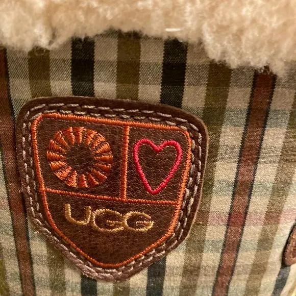 Ugg UGG Australia Brown &amp; Plaid Sheepskin Leather Edmonton Boots Sz 9.5