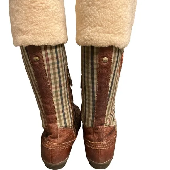 Ugg UGG Australia Brown &amp; Plaid Sheepskin Leather Edmonton Boots Sz 9.5