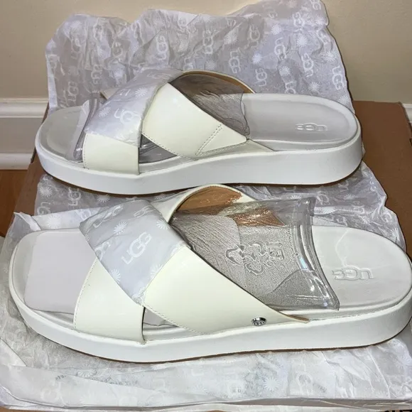 UGG W Emily White Slide Shoes Size 9 NEW and New In Box