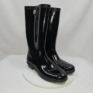 UGG Womens Shaye Rain Tall Boots Glossy Black Size 9 Waterproof Sheepskin Insole
