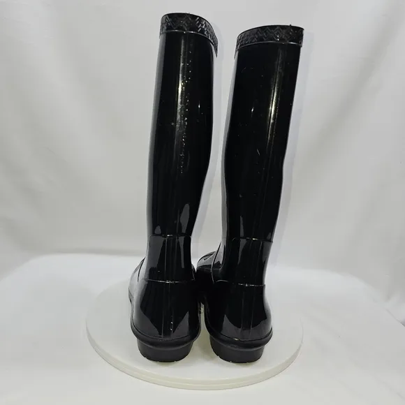 UGG Womens Shaye Rain Tall Boots Glossy Black Size 9 Waterproof Sheepskin Insole