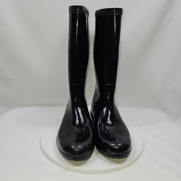 UGG Womens Shaye Rain Tall Boots Glossy Black Size 9 Waterproof Sheepskin Insole