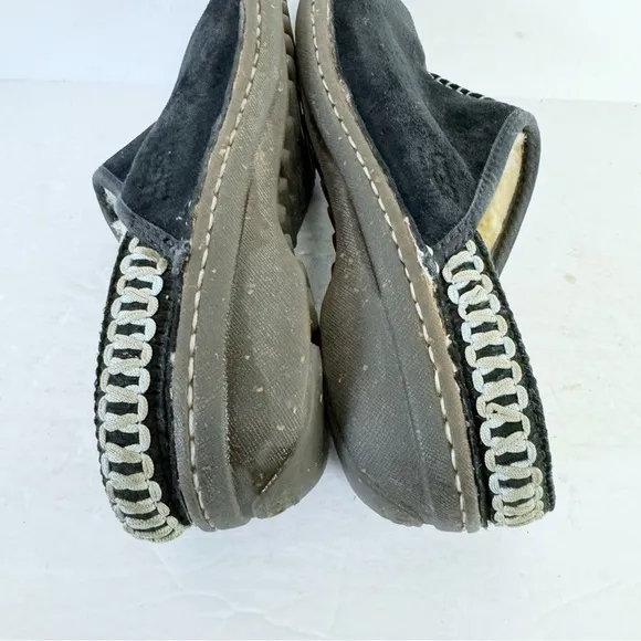 UGG Womens Slides Mules Shoes Black Suede Leather Slip On Shearling Lined Sz 7