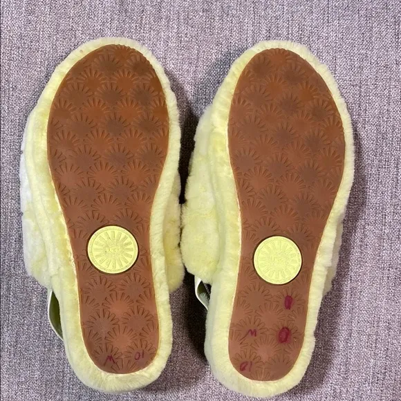 UGG Women's Yellow Fluff Yeah Poppy Slide Sandals in Pollen Yellow W 10