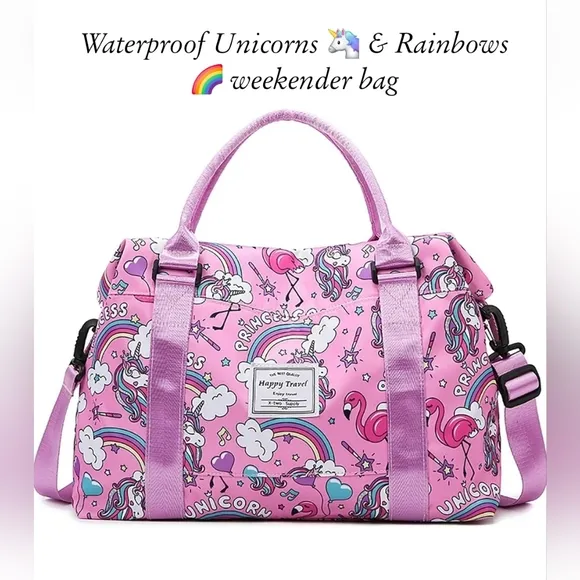 UNICORNS 🦄 &amp; RAINBOWS 🌈 WEEKENDER BAG Waterproof Lightweight duffle bag.