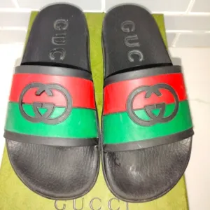 UNISEX Gucci Black Slides with Red and Green Interlocking Size 39 (9)