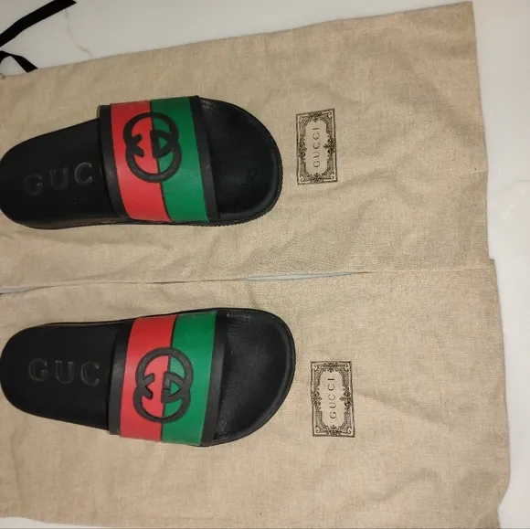 UNISEX Gucci Black Slides with Red and Green Interlocking Size 39 (9)