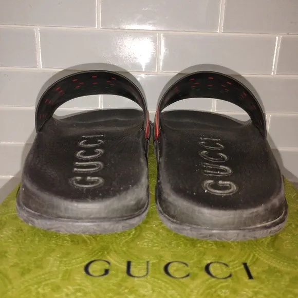 UNISEX Gucci Black Slides with Red and Green Interlocking Size 39 (9)