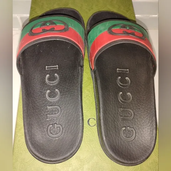 UNISEX Gucci Black Slides with Red and Green Interlocking Size 39 (9)