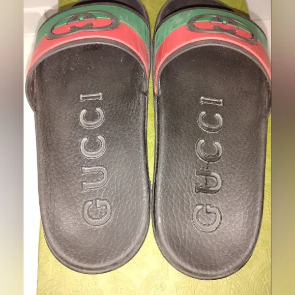 UNISEX Gucci Black Slides with Red and Green Interlocking Size 39 (9)