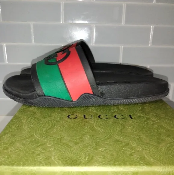 UNISEX Gucci Black Slides with Red and Green Interlocking Size 39 (9)