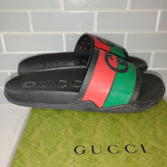 UNISEX Gucci Black Slides with Red and Green Interlocking Size 39 (9)
