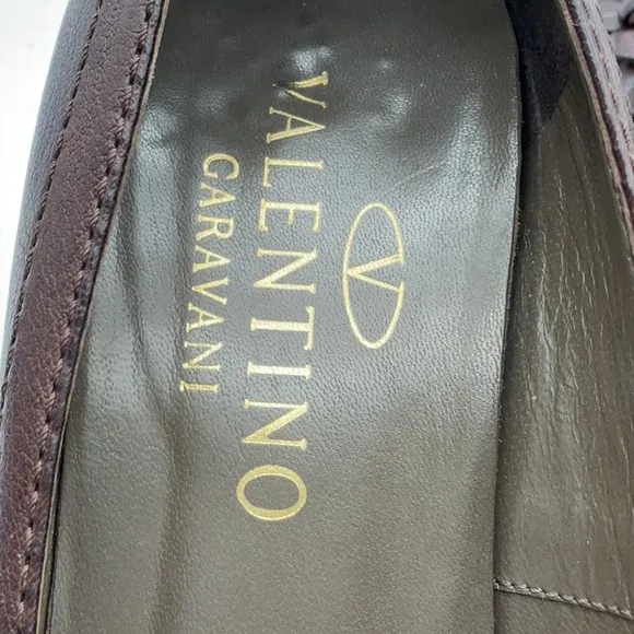 Valentino Garavani Brown Mary Jane Leather Pumps 37.5 US/7.5 kitty heel