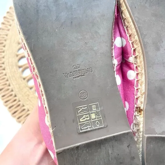 Valentino Garavani Hot Pink Polka Dot Espadrille Flats Size EU 38