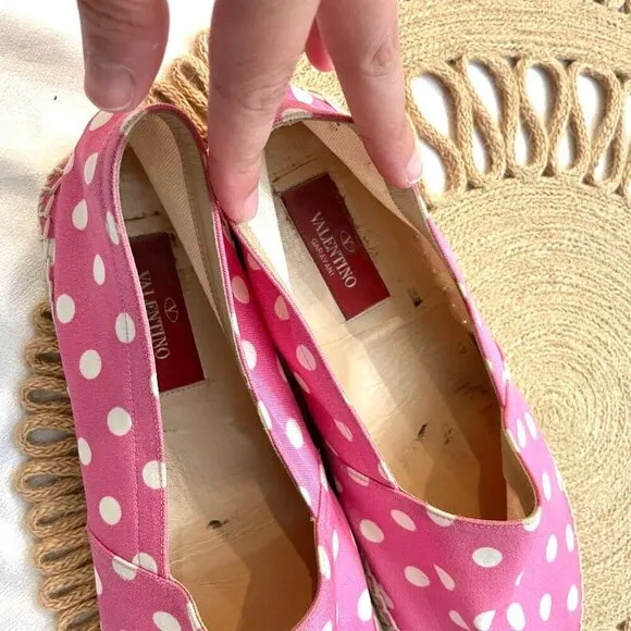 Valentino Garavani Hot Pink Polka Dot Espadrille Flats Size EU 38