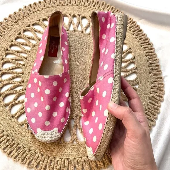 Valentino Garavani Hot Pink Polka Dot Espadrille Flats Size EU 38