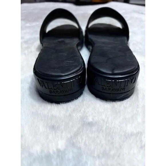 Valentino Garavani platform sculpted Atelier black rose slides women size 9.5-10