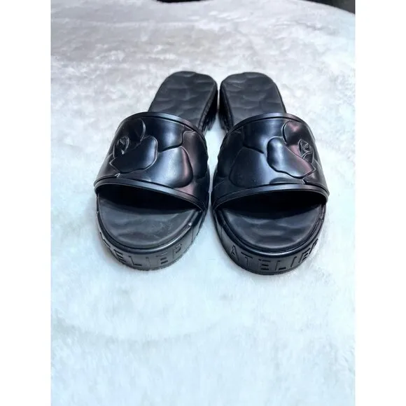 Valentino Garavani platform sculpted Atelier black rose slides women size 9.5-10