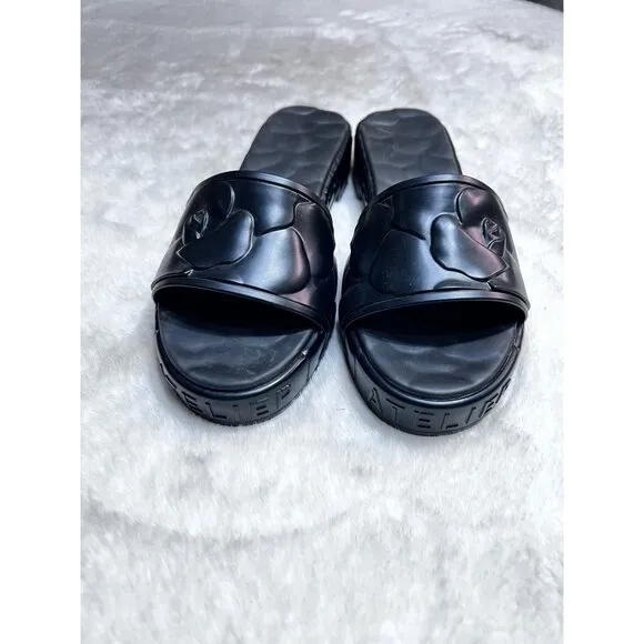 Valentino Garavani platform sculpted Atelier black rose slides women size 9.5-10