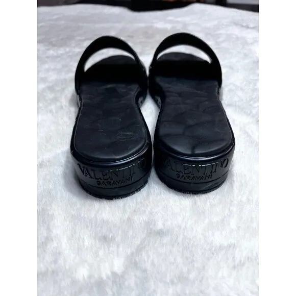Valentino Garavani platform sculpted Atelier black rose slides women size 9.5-10