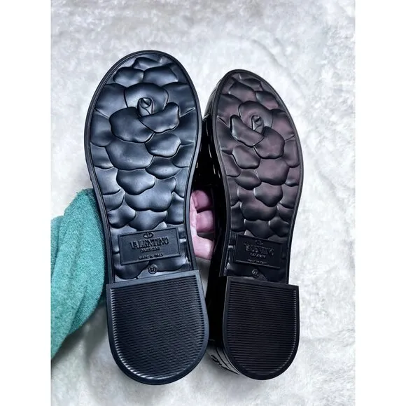 Valentino Garavani platform sculpted Atelier black rose slides women size 9.5-10