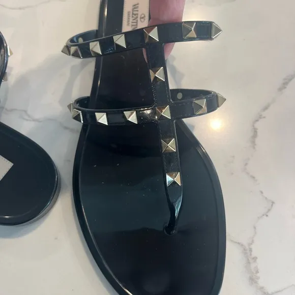 Valentino Garavani Rockstud T-Strap Slide Sandals, Size 41