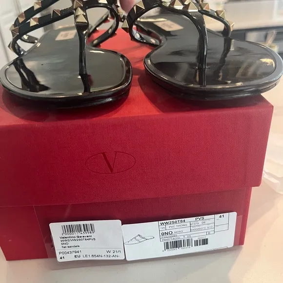 Valentino Garavani Rockstud T-Strap Slide Sandals, Size 41