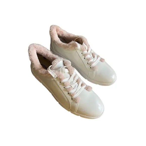Vaneli pink fleece sneakers white leather 11.5