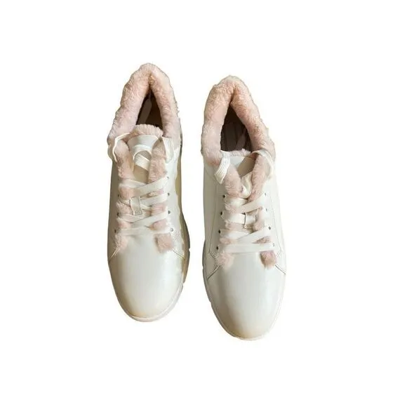 Vaneli pink fleece sneakers white leather 11.5