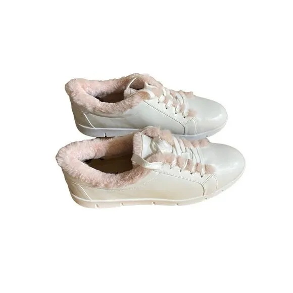 Vaneli pink fleece sneakers white leather 11.5