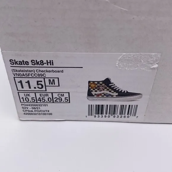Vans Skateistan x Skate SK8-HI 'Checkerboard' Men's Sneakers   -   Size:  11.5