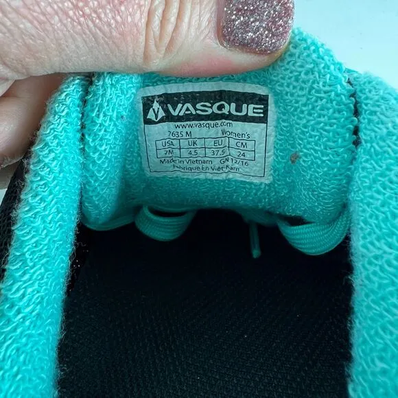 Vasque Trailbender Sneaker Women's 7 Black Green Lace-Up Trail Running Shoes
