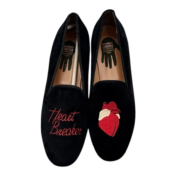 VERAMEAT Red and Black Embroidered Heart Breaker Flats with Heart Design | US 8