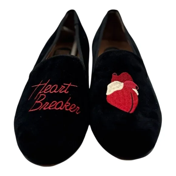 VERAMEAT Red and Black Embroidered Heart Breaker Flats with Heart Design | US 8