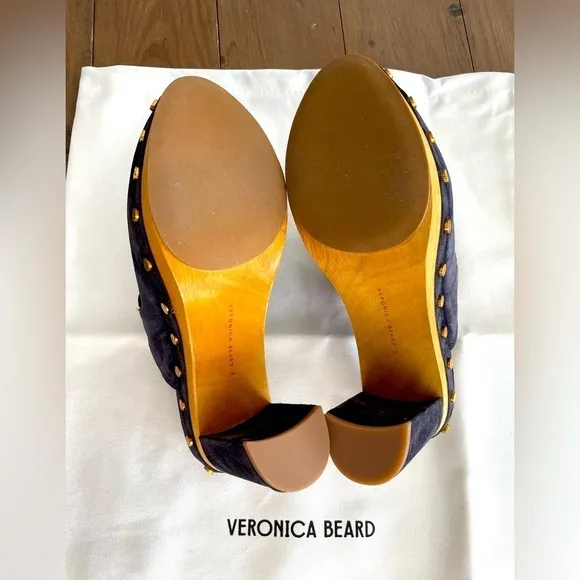 Veronica Beard Clog in Navy Gold Suede Leather Platform NWT