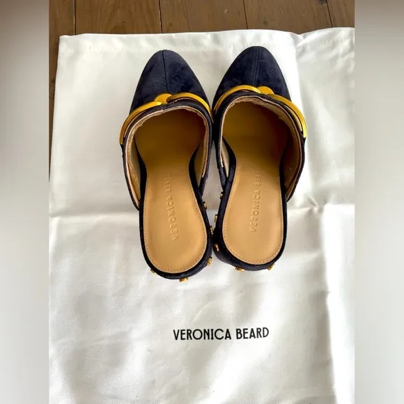Veronica Beard Clog in Navy Gold Suede Leather Platform NWT