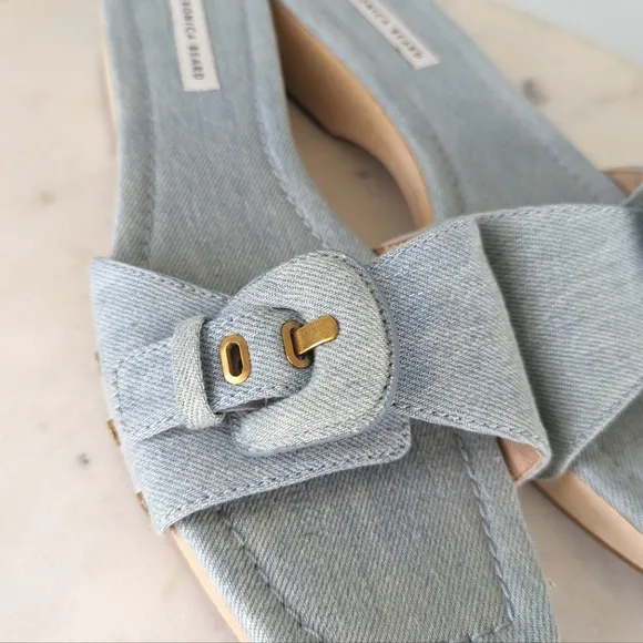 Veronica Beard Davina Denim Wooden Clog Slide Sandals