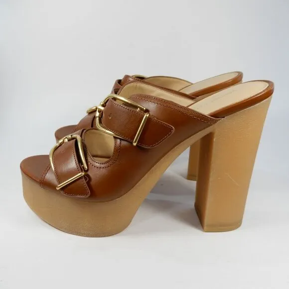 Veronica Beard Garrick Platform Chunky Slide Sandals 10 Brown Leather NEW $395