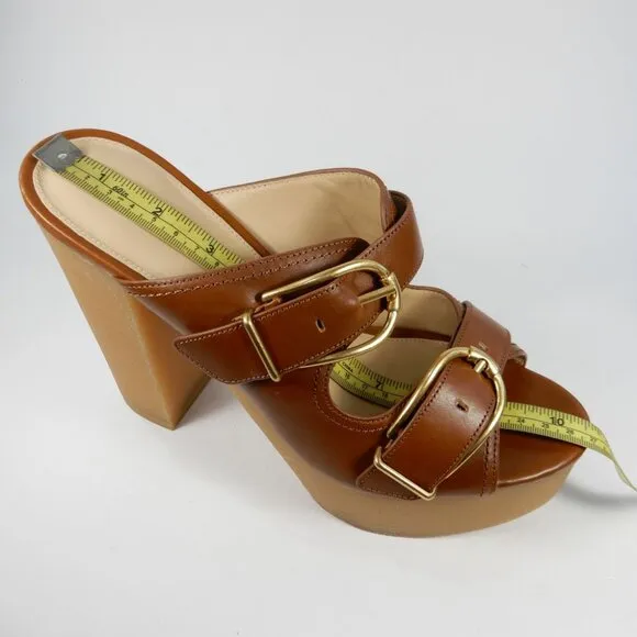 Veronica Beard Garrick Platform Chunky Slide Sandals 10 Brown Leather NEW $395