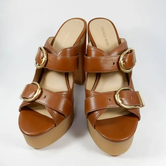 Veronica Beard Garrick Platform Chunky Slide Sandals 10 Brown Leather NEW $395