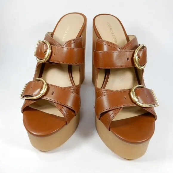 Veronica Beard Garrick Platform Chunky Slide Sandals 10 Brown Leather NEW $395