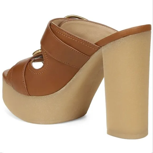Veronica Beard Garrick Platform Chunky Slide Sandals 10 Brown Leather NEW $395
