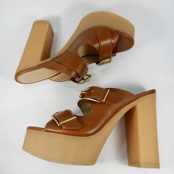 Veronica Beard Garrick Platform Chunky Slide Sandals 10 Brown Leather NEW $395